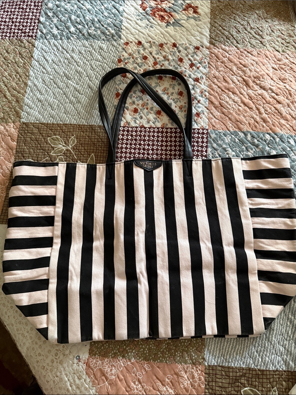 Victoria's Secret Black and pink Vertical Stripe Tote bag
